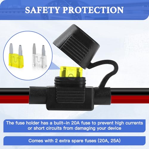Cigarette Lighter Socket 3FT, 12V Cigarette Lighter Socket 2.5mm²/13AWG, 12V Power Outlet 20A Waterproof and Dustproof, 12V Outlet Socket with Inline Fuse Holder, Car Fuses 20A 25A by XIOGZAXI - size: 13AWG&(3FT/0.9m)