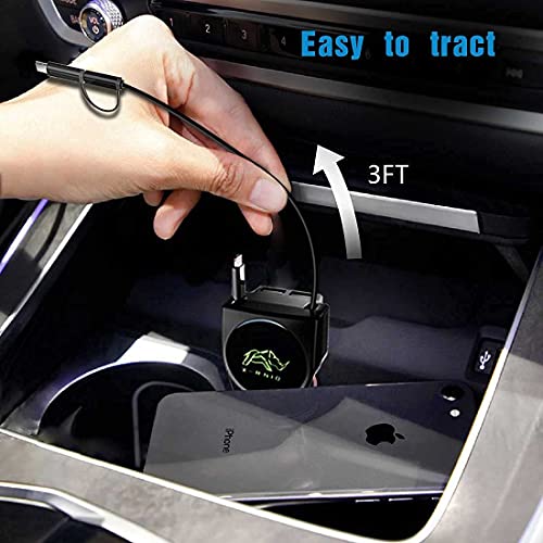 Retractable Car Charger, Fast Charge 3.1A 47W, Retractable Cables (3Ft) and 2 USB Ports Car Charger Adapter, Compatible with iPhone & Android Cell Phones,Car Accessories