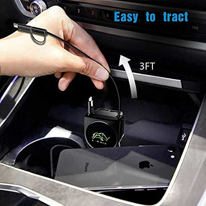 Retractable Car Charger, Fast Charge 3.1A 47W, Retractable Cables (3Ft) and 2 USB Ports Car Charger Adapter, Compatible with iPhone & Android Cell Phones,Car Accessories