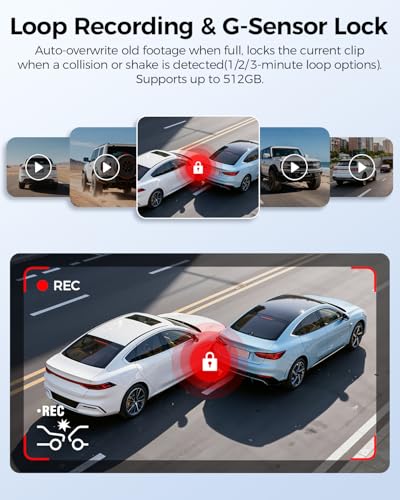 AZDOME 3 Channel Dash Cam Front and Rear Inside, 4K+1080P+2.5K ADAS Dash Cam, 3.19'' IPS Car Camera, 5.8G WiFi GPS Dash Cam for Cars, Voice Control, Night Vision, 24/7 Parking Mode, 64GB Card M550 Pro - color: Matte Black