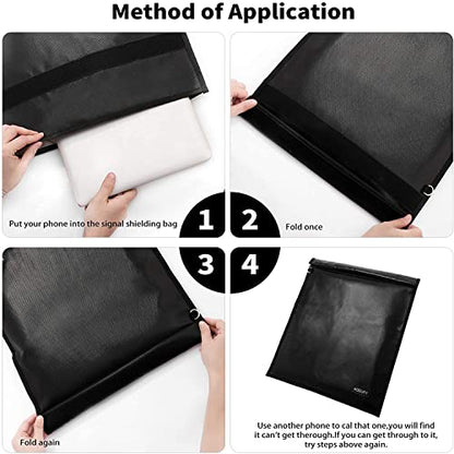 Faraday Bag for Laptops & Tablets - 2 Pack 20 x 15 inches and 15 x 10 inches Faraday Cage, Faraday Key Fob Protector, Fireproof & Waterproof Key Fob Signal Blocker, RFID Pouch for Key Fob(Black)