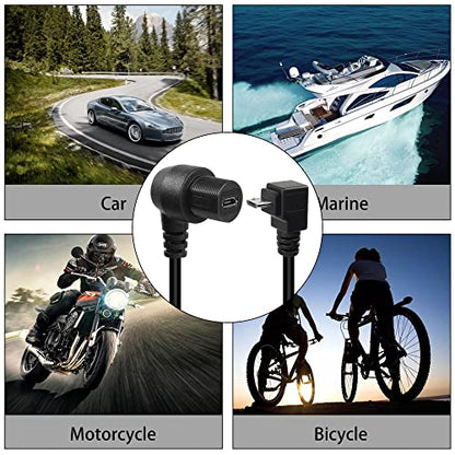 QIANRENON 90° Micro USB Panel Flush Mount Waterproof Extension Cable Micro USB 5 Pin Right Angle Male to Female Connector for Fixied on Dashboard of Car,Boat,Motorcycle,28cm/11in (Down Bend) - style: Down Bend