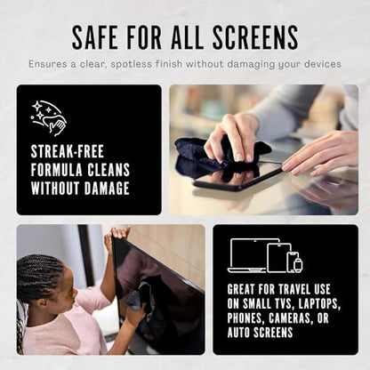 Delete Screen Cleaner Spray Kit, 2 Pack, 2oz Bottle and 2x 6"x6" Microfiber Cleaning Cloth, Streak-Free, Safe and Gentle Formula, Multi-Purpose for Travel, Small TVs, Cameras, Laptops, Phones - style: 2 Pack, 2oz