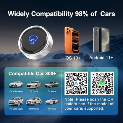 Wireless CarPlay & Android Auto Adapter, WiFi 6 & Bluetooth, 5-Second Auto Connect, Stable Plug-and-Play Dongle for Cars with Factory Wired CarPlay, Compatible with iOS 10+ and Android 11+ - color: Silver