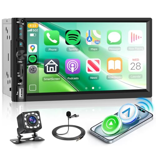 Double Din Car Stereo Radio with Wireless CarPlay Android Auto, 7 Inch HD Touch Screen Car Play Audio Receivers with Bluetooth, HD Backup Camera, FM, Mirror Link, USB/Type C/TF/AUX/SWC - style: 7 Inch with carplay
