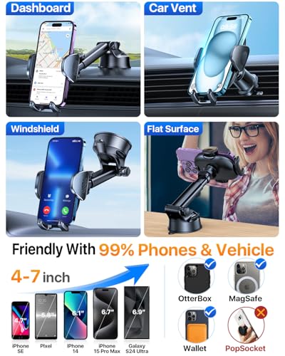 YRU【Upgraded Military-Grade & Safety Cert Universal Car Phone Holder Mount - color: Black