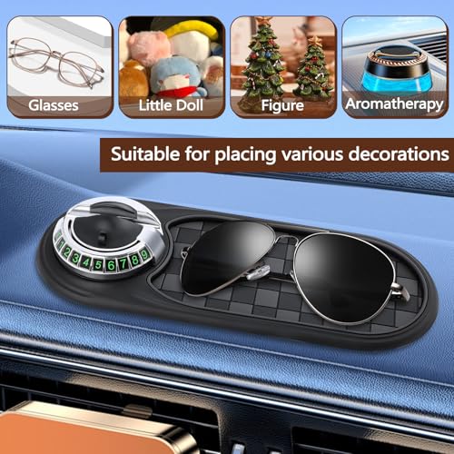 Huakaile Multifunctional Car Anti-Slip Mat with Rotatable Auto Phone Holder, Universal Car Dashboard Mat with Temporary Parking Number, Vehicle Mount Anti Skid Pad for Sunglasses Keys Gadgets (Gray)