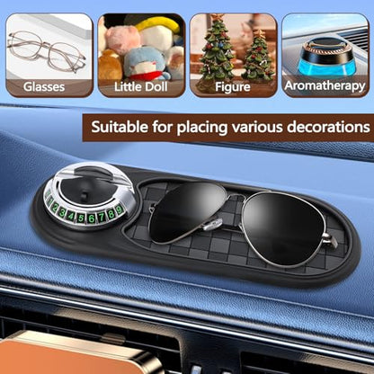Huakaile Multifunctional Car Anti-Slip Mat with Rotatable Auto Phone Holder, Universal Car Dashboard Mat with Temporary Parking Number, Vehicle Mount Anti Skid Pad for Sunglasses Keys Gadgets (Gray)