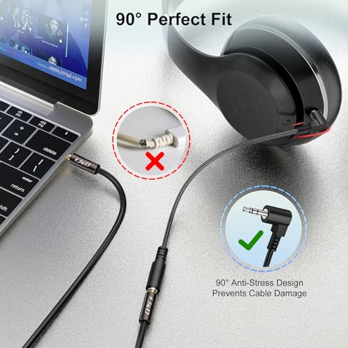 J&D 2.5 mm Male to 1/8 inch 3.5 mm Female Stereo Audio Cable, 90 Degree Right Angle Headphone Cord Compatible with Radios, Headphones, Recorders, Cameras, 0.66 Feet