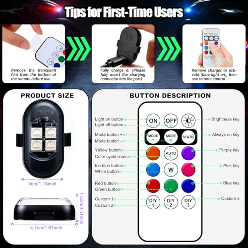 Wireless LED Lights for Car, Rechargeable Interior Car Lights - size: 4pcs