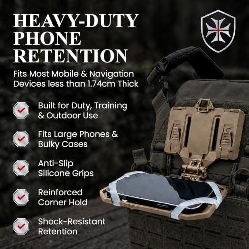 Pathfinder Universal MOLLE Phone, Navigation and GPS Rig – Folding Tactical Phone Holder for Tactical Vests, Chest Rigs, and Backpacks, Fits Devices 3.5" to 6.75" - Coyote Brown - color: Coyote Brown