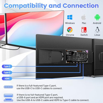 Teamgee 15.6" Laptop Screen Extender, Slim & Lightweight Portable Monitor for Laptop (Fits 13-17"), Full HD IPS, 360° Rotating Stand, USB-C Plug & Play, RGB Lighting, Thin Bezels - size: 15.6"