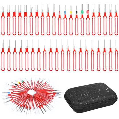 Terminal Removal Tool Kit 41 Pcs Depinning Tool Electrical Connector Pin Removal Tool Kit Pin Extractor Tool Set Wire Terminal Release Tool for Automotive Car Household Devices - Red - color: 41 PCS - Red Flat Handle