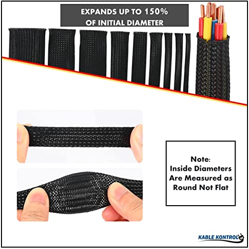 Kable Kontrol Cable Sleeve Expandable Nylon Braided Sleeving - 1/2” Inch – 25’ Feet – Automotive Wire Loom, Cable Wrap, Cord Protector from Pets, Cable Management - Black - size: 0.50" - 25' Feet