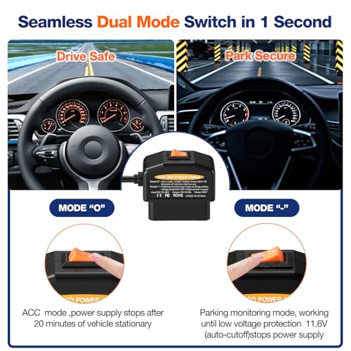 OBD2 to USB C Power Cable for Dash Cam,OBD Adapter Hardwire Kit Tpye-c with Low Voltage Protection(Auto-Cutoff 11.6V/23.4V), 24/7 Parking Mode,ACC Detection,Plus & Play Constant Power Cable (11.5FT)