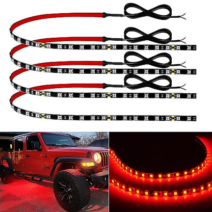Keiurot 12V Led Light Strip for Cars 24Inch Connectable & Waterproof, 4Pack - color: Red Led Strip 24" Connectable