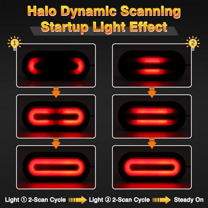 Hitch Cargo Carrier Light Kit, Oval LED Trailer Lights 2PCS 6Inch Red Turn Signal Tail Light with Grommets Wire Harness & 3-Prong Wire Pigtails, Waterproof for Luggage Bike Rack Trailer