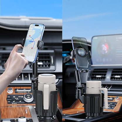 Cup Holder Phone Mount, 2 in 1 Universal Cup Holder Expander with Long Arm 360°Rotation Cup Phone Holder for Car Fits All 4-7” iPhone Galaxy Smartphones and Most Truck Bottles