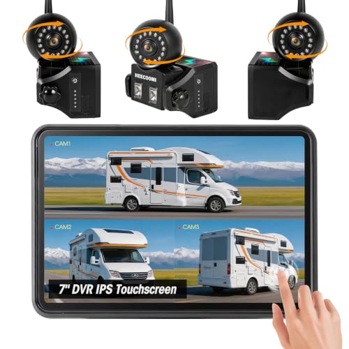 360° Adjustable Magnetic Solar Wireless Backup Camera System – 7" 1080P Touchscreen, DVR Recording, IP69K Waterproof, Auto-Sleep & Night Vision for RV, Truck, Trailer, SUV & Camper, AR3 - size: 7" 3-CAM