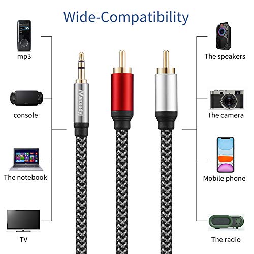 3.5mm to 2RCA Audio Cable 10ft,Nylon-Braided 3.5mm AUX to 2RCA Audio Cable for Stereo Receiver Speaker Smartphone Tablet HDTV MP3 Player & More Stereo Cable Audiophiles Headphone 2RCA Cable - size: 10FT/3M