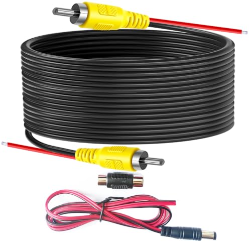 Backup Camera RCA Video Cable (2 Set) RCA Male to Male Plug Car Rear View Parking Backup Camera Video Audio Extension Cable with RCA Coupler and Power Cable (33FT/10 Meters)