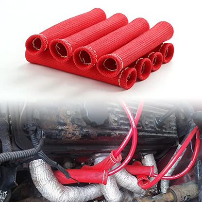 JDMSPEED 8PCS Red 1200° Spark Plug Wire Boots Heat Shield Protector Sleeve Cover Replacement for SBC BBC 350 454 6 Inch - color: Red