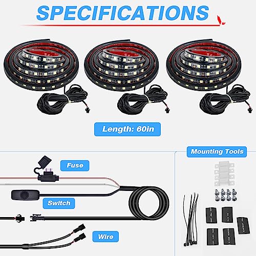MICTUNING 3Pcs 60 Inch Truck Bed Lights - White Waterproof LED Light Strip with On-Off Switch Fuse Splitter Cable Compatible for Truck Jxxp Pickup RV SUV Vans Cargo Boats and More - size: 3Pcs 60" White