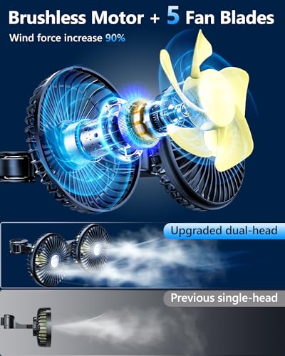 Dual Head Car Cooling Fans for Back Seat for Kids, Battery Powered Rechargeable Usb 5V/ 12V /24V Car Backseat Headrest Fan for Baby Rear Facing, Car Seat Cooler That Blow Cold Air for Vehicles - style: Battery Powered