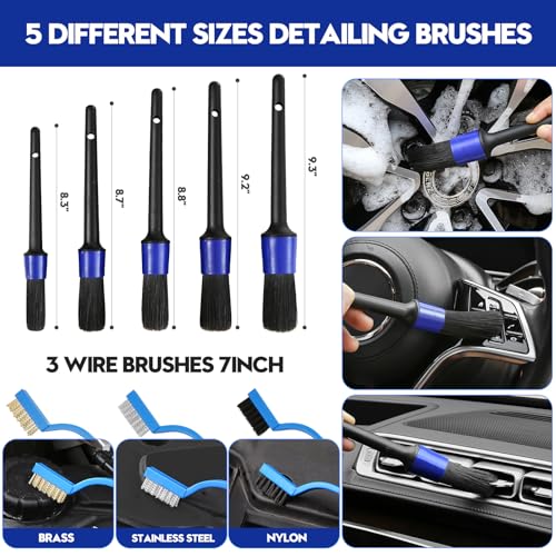 Qydipclin 42Pcs Car Detailing Kit, Car Detailing Brush Set, Car Wash Cleaning Kit, Car Detailing Brushes, Professional Car Care Kit for Interior Exterior Wheels, Blue - size: 42pcs