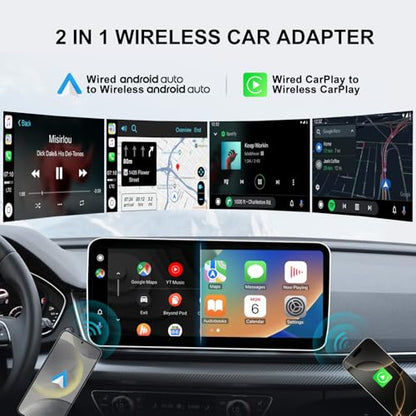 Wireless CarPlay & Android Auto Adapter – 2-in-1 Plug & Play Solution, Converts Wired Systems to Wireless, Compatible with iPhone & Android