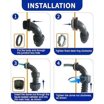 (1/2" Dia * 25 Feet) Yariwiz Black Special Extra Flexible Electrical Conduit Liquid Tight PVC Conduit Kit with 3 PCS Coupling, 3 PCS Elbow and 7 PCS Strap, Sealtight Seal Flex Liquidtight Wire - style: 1/2 inch-25ft-Kit