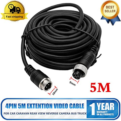 MACHSWON 16" 4 PIN Car Rear Reverse RCA Video Extension Cable Wire for Boat Truck Camera 4 pin 16" Connector 5M Extension Cable Wire for Reversing Camera Copper Universal