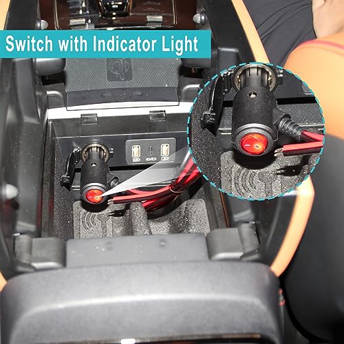 12Volt Replacement Cigarette Lighter Male Plug with On Off Switch - 1FT 12V Fused 15amp Cigarette Male Plug with 16gauge Leads, 12V DC Car Plug Replacement for Car Cooler,Cb Radio, Air Compressor - size: 1FT