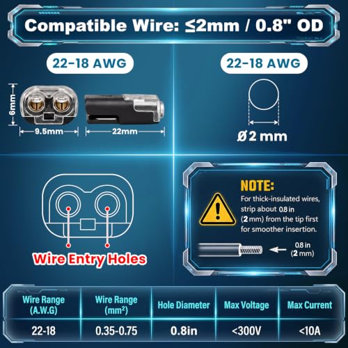 60Pcs Quick Connect Wire Connectors Kit, 50x 2-Pin & 10x 3-Pin Double Wire Plug in Connectors with Locking Buckle, Wire Connectors Push-in for LED Strip Lights, Automotive (Storage Box)