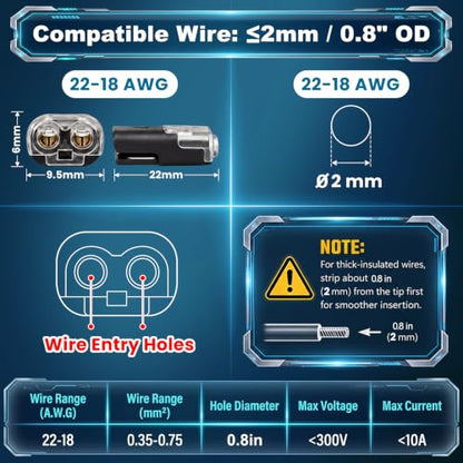 60Pcs Quick Connect Wire Connectors Kit, 50x 2-Pin & 10x 3-Pin Double Wire Plug in Connectors with Locking Buckle, Wire Connectors Push-in for LED Strip Lights, Automotive (Storage Box)