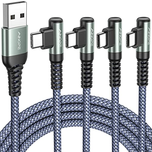 AINOPE USB C Cable 4-Pack [10/6.6/3.3/3.3FT] 3.2A 90 Degree USB C Cable Packs, Nylon Braided Angled USB C Cable Fit for Galaxy S10 S9 S8 Plus S21, Note 10 9 8, LG, Galaxy S21 Charger Fast Charging - color: Grey, size: 3.3FT+3.3FT+6.6FT+10FT