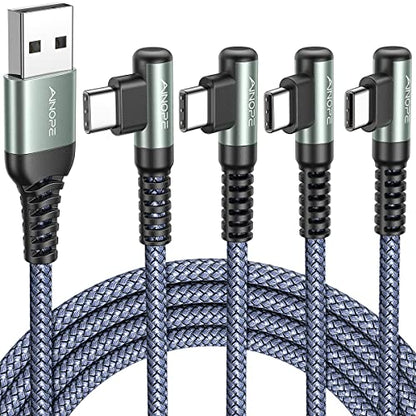 AINOPE USB C Cable 4-Pack [10/6.6/3.3/3.3FT] 3.2A 90 Degree USB C Cable Packs, Nylon Braided Angled USB C Cable Fit for Galaxy S10 S9 S8 Plus S21, Note 10 9 8, LG, Galaxy S21 Charger Fast Charging - color: Grey, size: 3.3FT+3.3FT+6.6FT+10FT