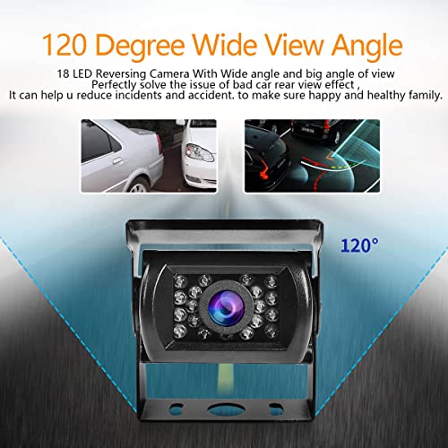 Car Rear View Reverse Backup Camera with 18 IR LED Night Vision, Waterproof IP68 Parking Backup Camera (12-24V) for Bus Truck Trailer RV Pickups Motorhome Vehicle Van +10m RCA Cable, Black