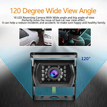 Car Rear View Reverse Backup Camera with 18 IR LED Night Vision, Waterproof IP68 Parking Backup Camera (12-24V) for Bus Truck Trailer RV Pickups Motorhome Vehicle Van +10m RCA Cable, Black