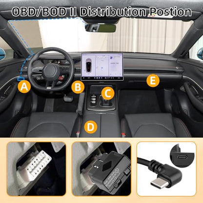 GELRHONR OBD Hardwire Kit, OBD2 to Right Angle USB C Power Adapter Cable for Dash Camera with LED Display and Low Voltage Protection, 12-30V to 5V/3A 24 Hours Surveillance and Acc 2 Mode,11.5FT