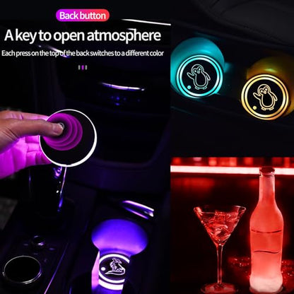 2Pcs Moon Car LED Cup Holder Lights, 7 Colors Light Up Car Coasters - color: Moon & Star