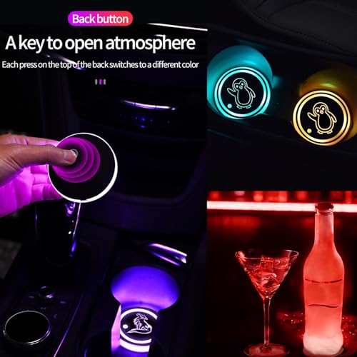2Pcs Tree Life Theme Car LED Cup Holder Lights, 7 Colors Light Car Coasters - color: Tree of Life