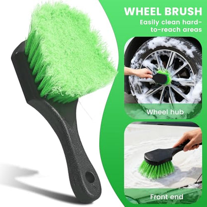 Car Wash Brush with Long Handle, 62'' Car Wash Mop, 7Pcs Chenille Microfiber Cars Washing Kit with Window Squeegee/Microfiber Towels /Wheel Brush for Cars RV Truck Boat Floor Window, Green - color: Green