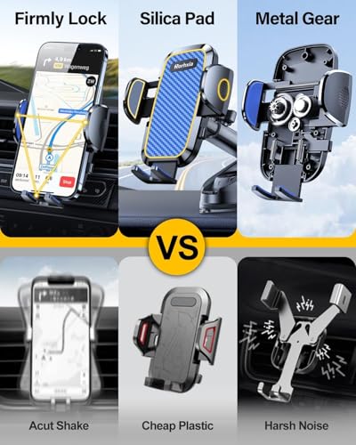 Rorhxia Blue 3-in-1 Phone Mount for Car [2025 Most Stable and Flexible Suction Cup] Vent Dashboard Windshield Cell Phone Holder Car Fit for iPhone, Samsung, All Phone - color: Blue