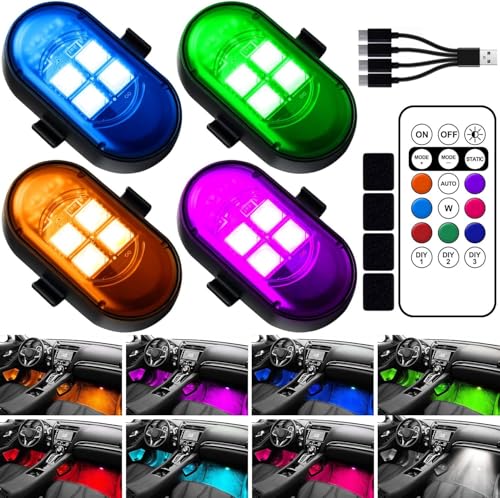 Wireless LED Lights for Car, Rechargeable Interior Car Lights - size: 4pcs