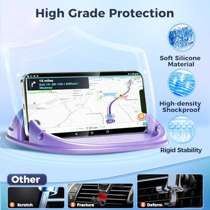 Loncaster Car Phone Holder, Car Phone Mount Silicone Car Pad Mat for Various Dashboards, Slip Free Desk Phone Stand Compatible with iPhone, Samsung, Android Smartphones, GPS Devices More (Purple) - color: Purple-1pack