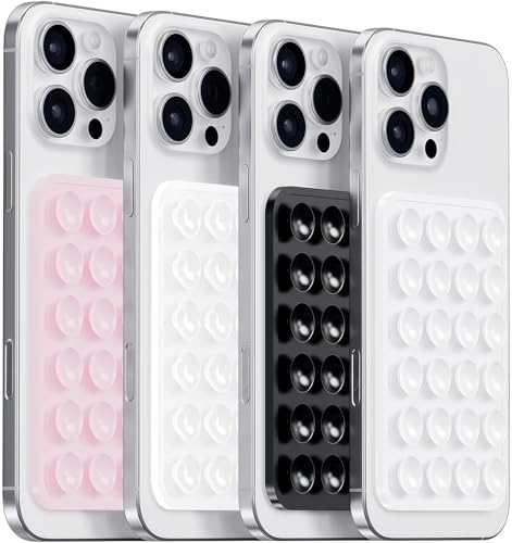 Anteel Silicone Suction Phone Case Mount, Silicon Adhesive Phone Grip for Smartphones, Hands-Free Mirror Shower Phone Holder for Selfies, Tiktok Videos (LPK&WHT&TP&BLK) - color: LPK&WHT&TP&BLK