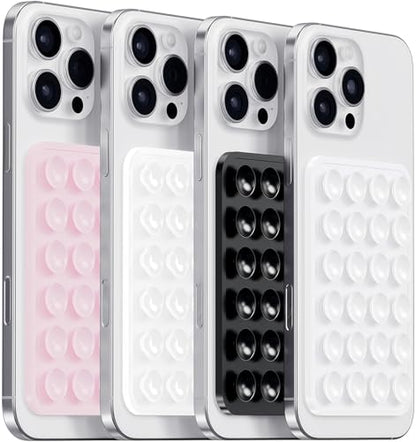Anteel Silicone Suction Phone Case Mount, Silicon Adhesive Phone Grip for Smartphones, Hands-Free Mirror Shower Phone Holder for Selfies, Tiktok Videos (LPK&WHT&TP&BLK) - color: LPK&WHT&TP&BLK