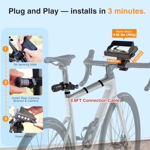 Bicycle Rear View Camera with Zoom Function, 10-Hour Battery Life