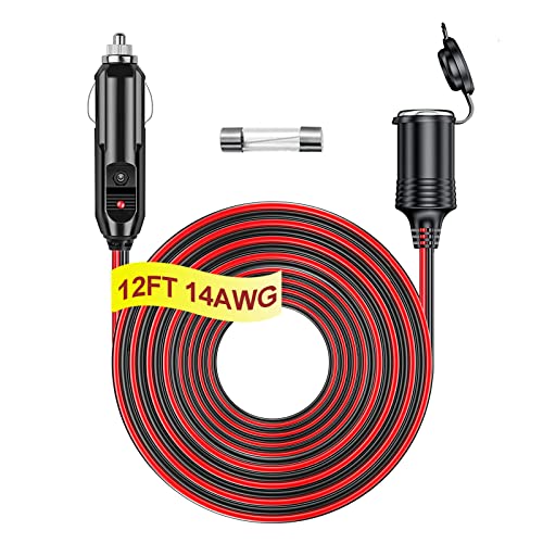 12V/24V Heavy Duty Cigarette Lighter Extension Cord 12FT 14AWG 240W 20A - size: 12FT 14AWG